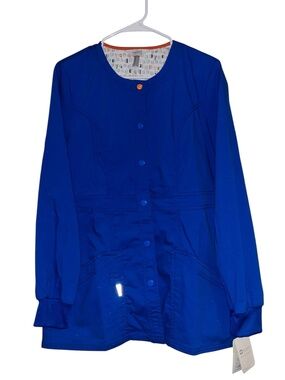 Code Happy Women Blue Bliss Snap Front Fluid Barrier Medical Warm-up Jacket Sz-S
